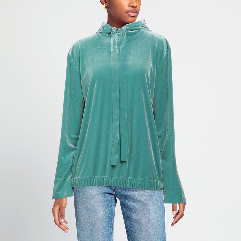 Norma Kamali Green Velvet-Effect Boyfriend Hoodie